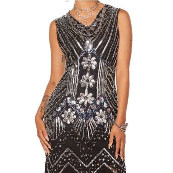 Spirit Halloween Flashy Flapper Black Beaded Flapper Dress Small 4-6/ Lg 12-14 - Picture 5 of 7
